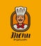 Portrait happy chef in hat logo. Menu design for cafe and restaurant