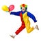 Portrait of a happy clown jumping with balloons