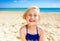 Portrait of happy healthy girl in swimsuit on seashore