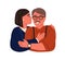 Portrait of happy hugging daughter and father vector flat illustration. Smiling teen and parent embracing feeling love