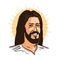 Portrait of happy Jesus Christ. Messiah, God symbol Christianity. Cartoon vector illustration