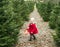 Portrait of happy little girl walking with lantern