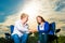 Portrait of happy loving couple at sunrise