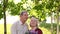 Portrait of happy older couples in the Park.