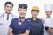 Portrait of Happy and Smiling Doctor, Air Stewardess, Construction Worker, and Chef- Studio Shot