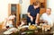 Portrait of happy smiling family communicate over holiday table