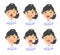 Portrait of happy smiling female customer support phone operator. Callcenter worker with headset. Cartoon vector illustration asia