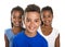 Portrait of happy three black childrens, white background