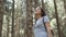 Portrait of a Happy Woman In Forest, Girl Enjoy Wood, Tourist With Backpack In National Park, Travel Lifestyle