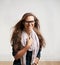 Portrait, happy and woman in glasses in home, house or apartment wall for fashion. Face, eyewear and smile of girl