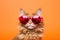 Portrait Havana Brown Cat With Sunglasses Orange Background
