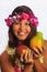 Portrait of a Hawaiian girl with flower lei