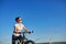 Portrait of healthy fit and sporty, confident and successful mature woman cycling on mountain bike
