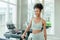 Portrait healthy young teen black woman in sport club fitness happy smile.healthcare girl workout exercise