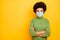 Portrait of her she confident healthy wavy-haired girl wearing safety mask folded arms stay mers cov flue contamination