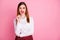 Portrait of her she nice attractive lovely flirty feminine girlish cheery red-haired teen girl eating lollipop having