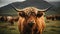 Portrait of a highland cow in color. Scottish Highlands