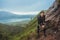 Portrait of hiker man posing on the mountain, freedom concept. A