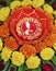 Portrait Hindu floral rangoli Diva marigolds