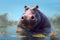 Portrait of a hippopotamus animal.Aqua Majesty: Hippopotamus River Reverie