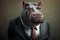 Portrait of hippopotamus in a business suit