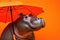 Portrait Hippopotamus With Heart Shaped Sunglasses Orange Background