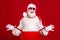 Portrait of his he nice handsome cheerful cheery bearded Santa pulling suspenders having fun fooling event newyear good