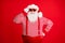 Portrait of his he nice handsome cheerful cheery grey-haired Santa wearing touching sunglasses winter good festal mood