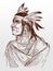 Portrait of historic Native American Shawnee warrior and chief Tecumseh