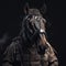Portrait of a horse dressed in a tactical military outfit on a clean background. Wildlife Animals. Illustration, Generative AI
