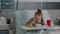 Portrait of hospitalized little child resting in bed eating healthy food meal during recovery examination