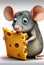 Portrait of a hungry mouse with a piece of cheese. AI generated