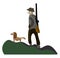 A portrait of a hunter and his dog vector or color illustration