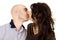 Portrait of a husband and wife kiss isolated
