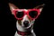 Portrait Ibizan Hound Dog With Sunglasses Black Background