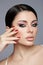 Portrait ideal woman cosmetic procedures, facial skin care, anti-aging effect. Professional makeup, natural cosmetics