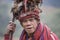 Portrait ifugao man in national dress next to rice terraces.. Philippines.