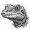 Portrait of iguana head with big eyes. Graphic drawing on white background. Generative AI