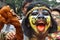 Portrait of Indian man dressed and decorated as pothuraju during Bonalu hindu festival