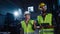 Portrait of industrial inspectors doing a general check up indoors at metal workshop.