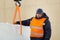 Portrait of installer at unloading ice blocks