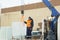 Portrait of installer at unloading ice blocks