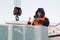 Portrait of installer at unloading ice blocks