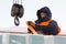 Portrait of installer at unloading ice blocks