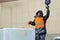 Portrait of installer at unloading ice blocks