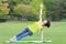 Portrait of Japanewe woman doing yoga Side Plank Pose