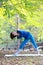 Portrait of Japanewe woman doing yoga  triangle pose