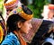 Portrait of Kalash tribe woman in national costume at Joshi fest