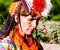 Portrait of Kalash tribe woman in national costume at Joshi fest Bumburet, Kunar, Pakistan