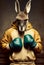 Portrait of a kangaroo in a tracksuit and boxing gloves. AI generated.